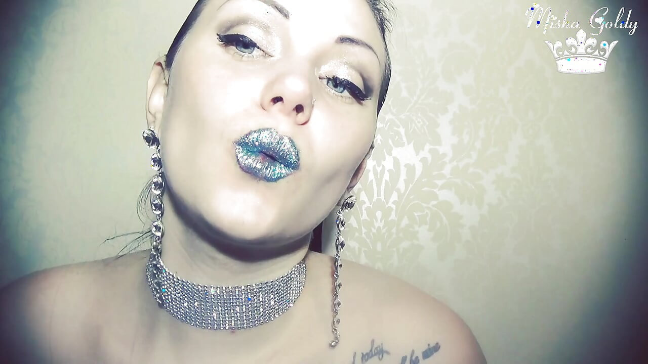 Blue glittery lips smelling & worship