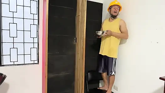 The carpenter seduces the housewife and has sex with her while working on a modular unit.