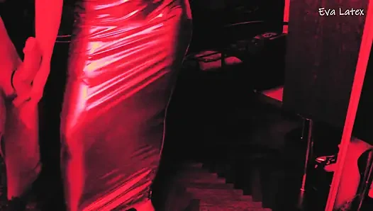 Фетиш домина Eva, серебряное платье, игра с членом, госпожа, БДСМ, женское доминирование, милфа, домина