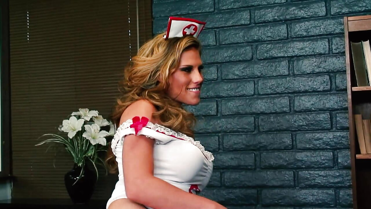 Blonde Nurse Charisma Cappelli Deep Throats Cock Before it Goes in Her Pussy