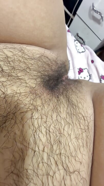 Hot mom massages her giant hairy pussy