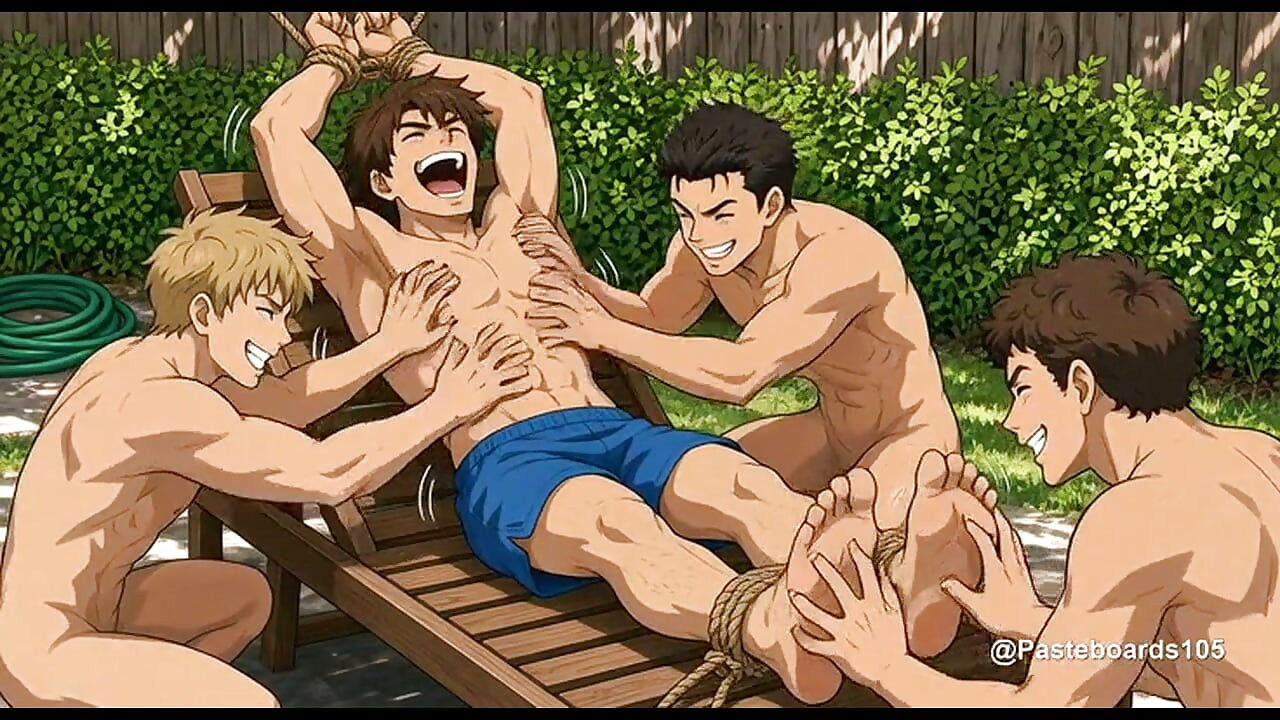 Roped To The Backyard Lounger - Bare Hands On His Ribs And Soles (2D Anime Bara)