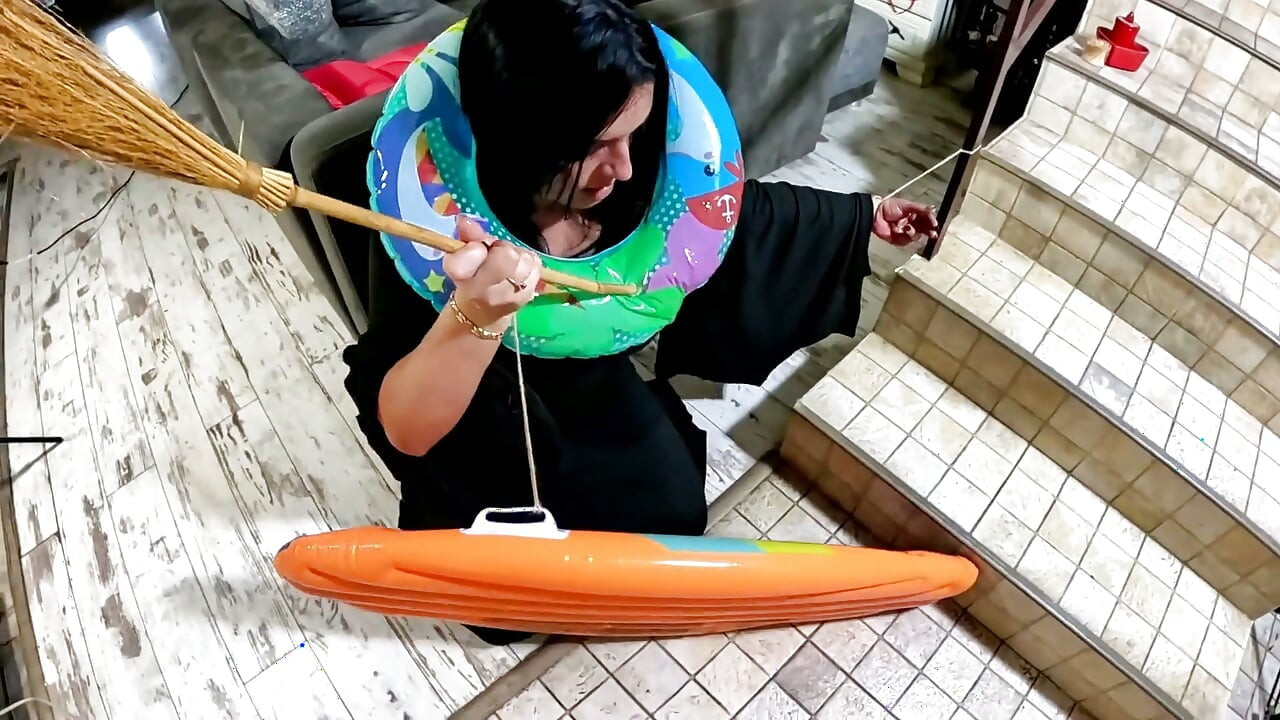 Dominant Witch Inflatable Fetish. Deepthroat, Doggy Creampie, Popping and Intense Orgasm