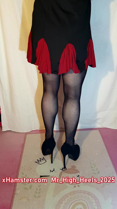 Black shoes and black nylons.