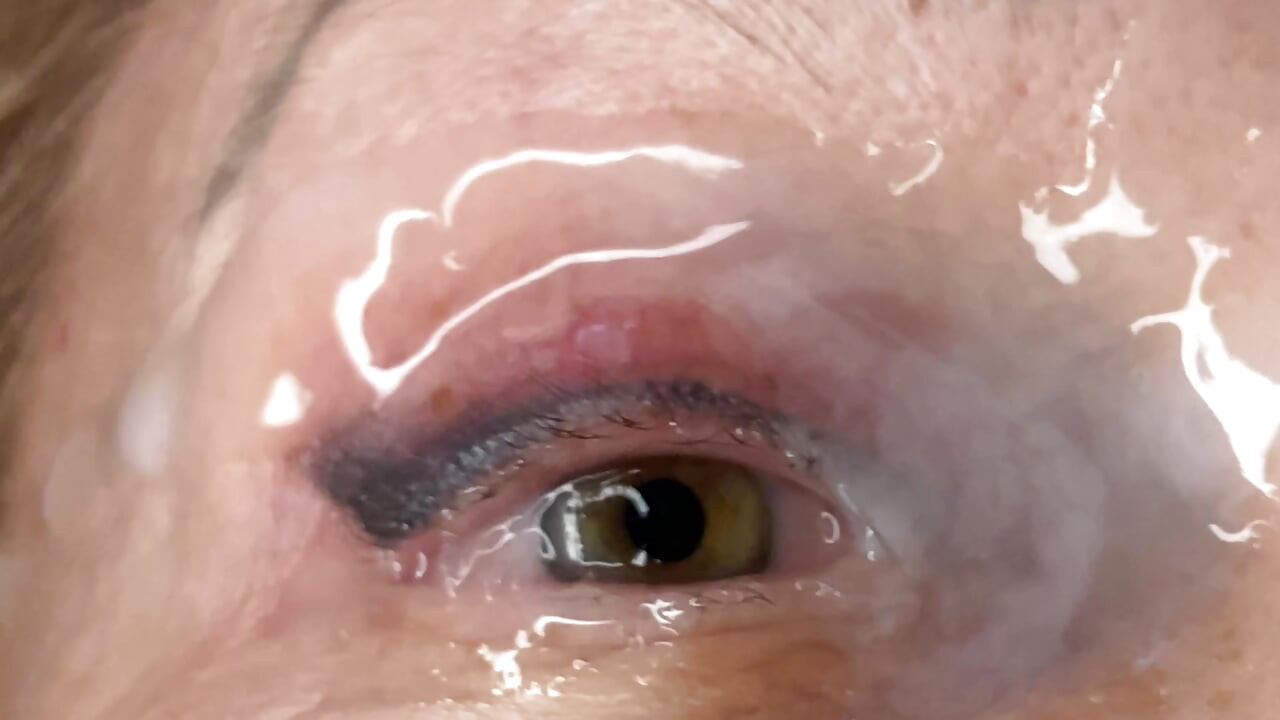 Milf extremely close up cumshot on eye orgasm