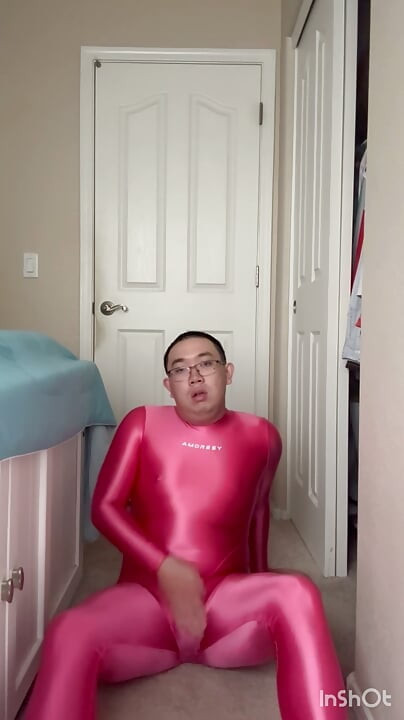 Rose Red Amoresy Spandex Suit, Hot Jerking Off with my Bulge, Boner, Ass, Condom and Cum