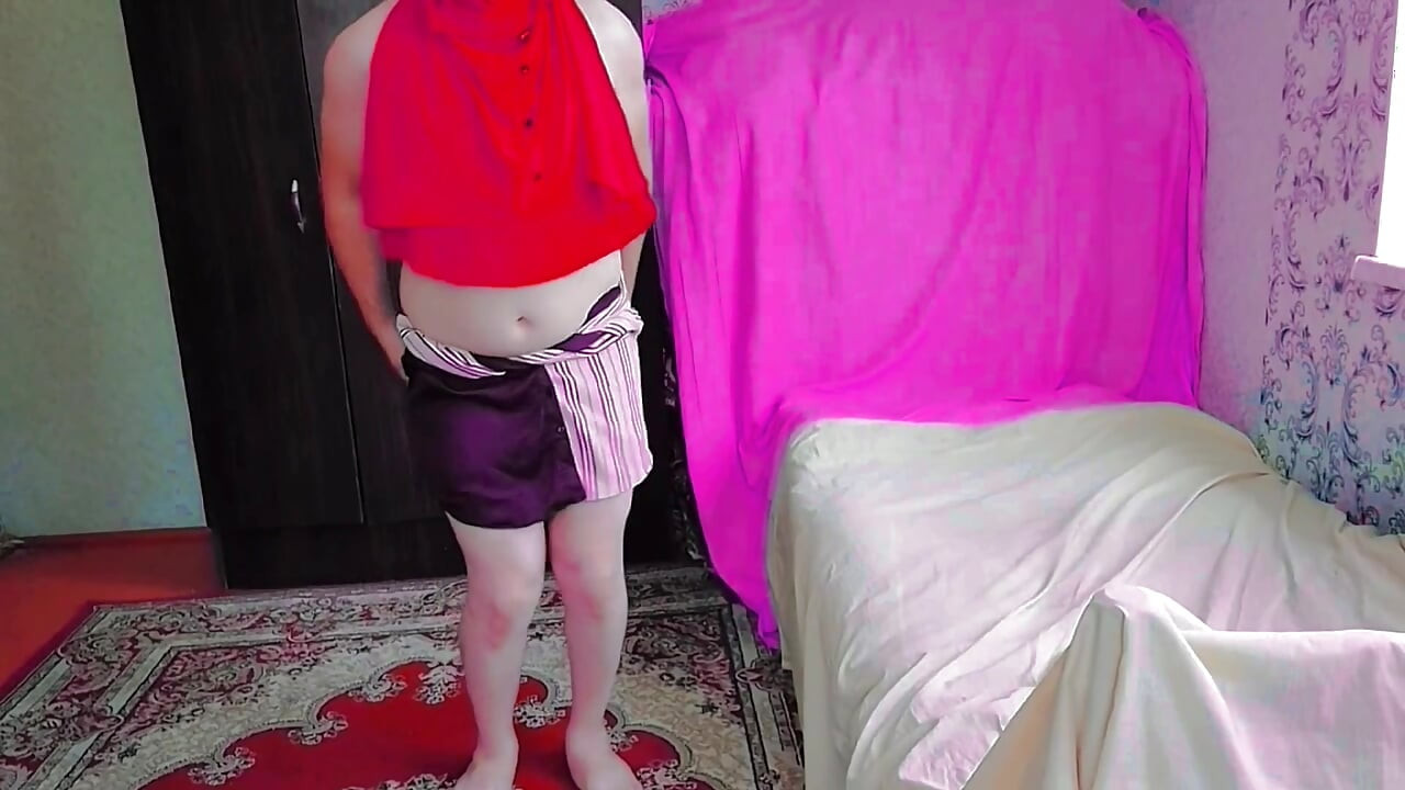 Playful trans girl pulling stockings up slowly