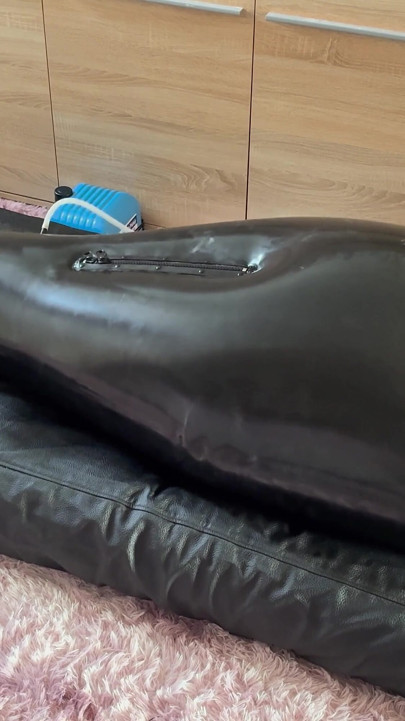 Wife Punishes Her Slave in Full-body-inflate Latex Bag - Estim - Restricted Breathing - Bagged