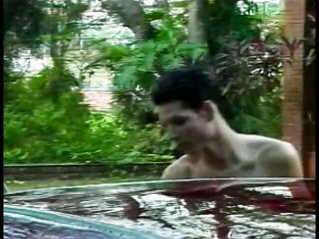 Hot Brazilian cutie Sandra proposed her friends to wash their car and to have some bisexual fun grass lawn