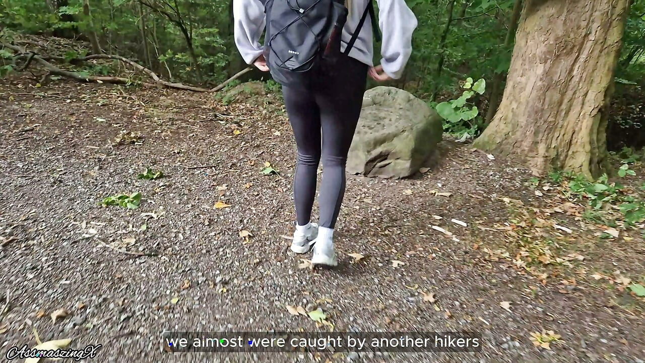 Almost caught cheating outdoors by stranger hikers - fast sex in the forest!