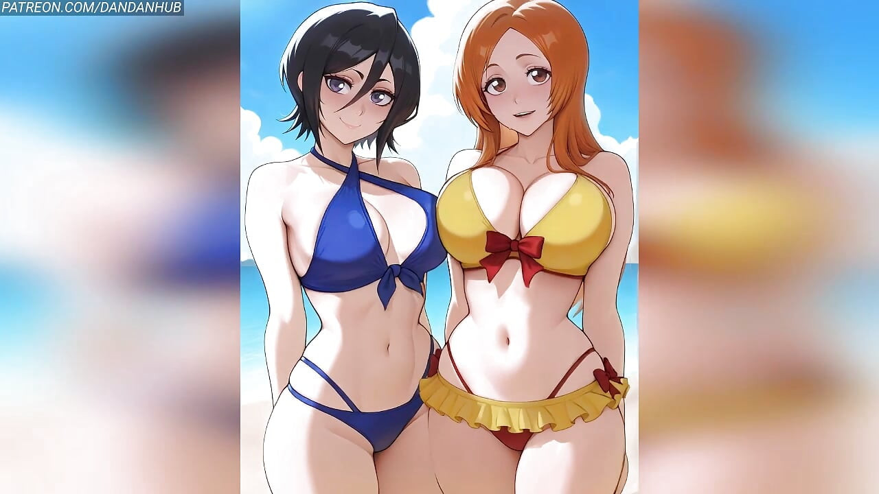 ルキアと織姫の尻と尻のツワークと胸のバウンス - ブリーチ