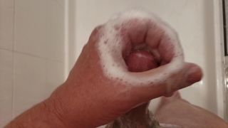 Soapy wank and cum