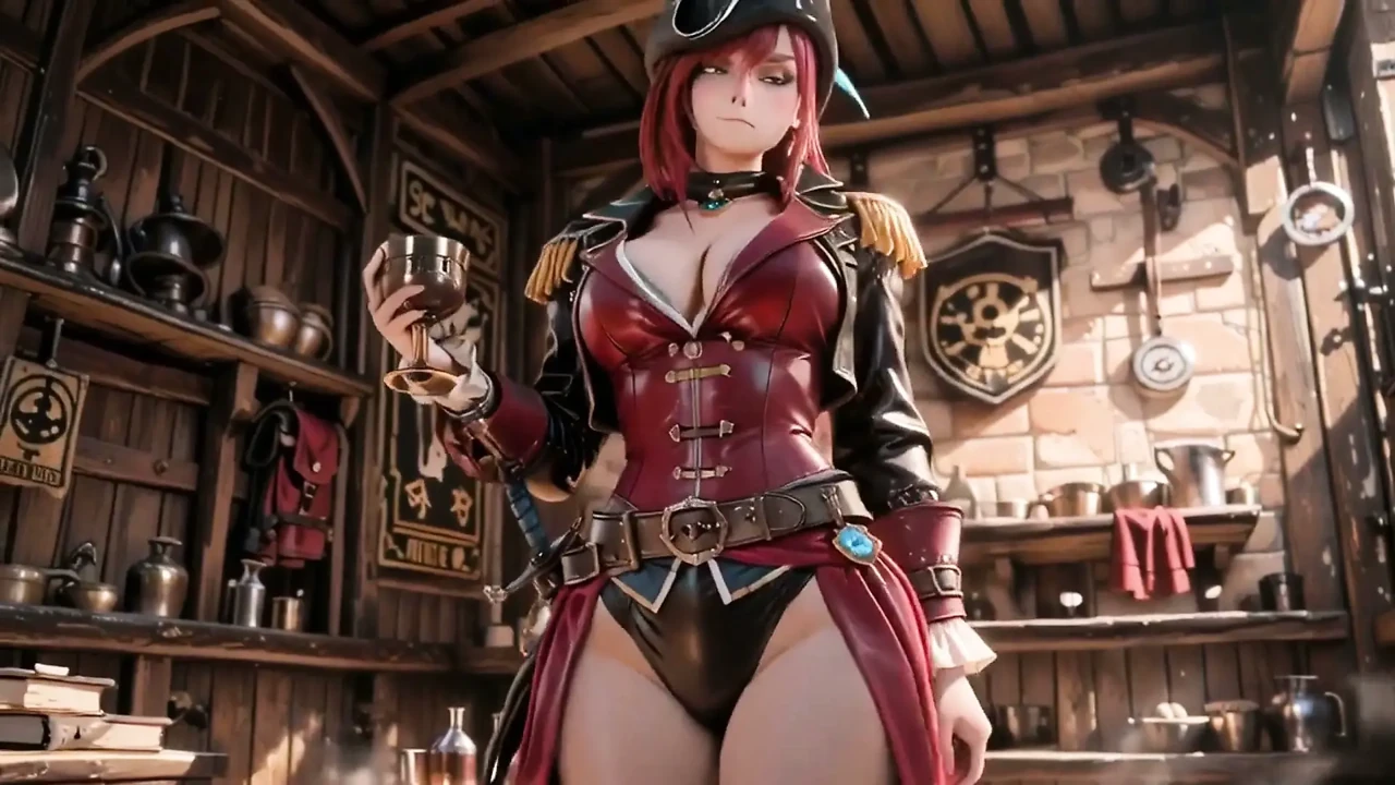 Redhead Pirate Queen! Lazy Goddess in the Gold Hold. Kneeling Gaze Is Insane!
