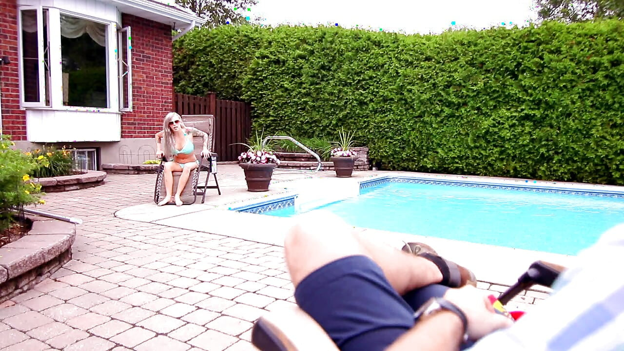 Cum for Horny Blonde Babe by The Pool - Face Sitting