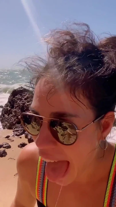 Memorable moment from "public beach drinking 2 liters of pee ,public beach gagging"