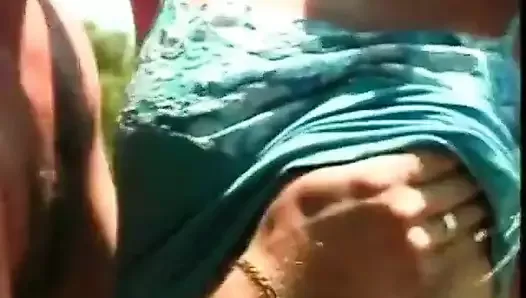Dude gets BJ and drills busty teen on patio