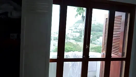 At the beach, my stepmother gets dressed after having sex and lets me touch her pussy.
