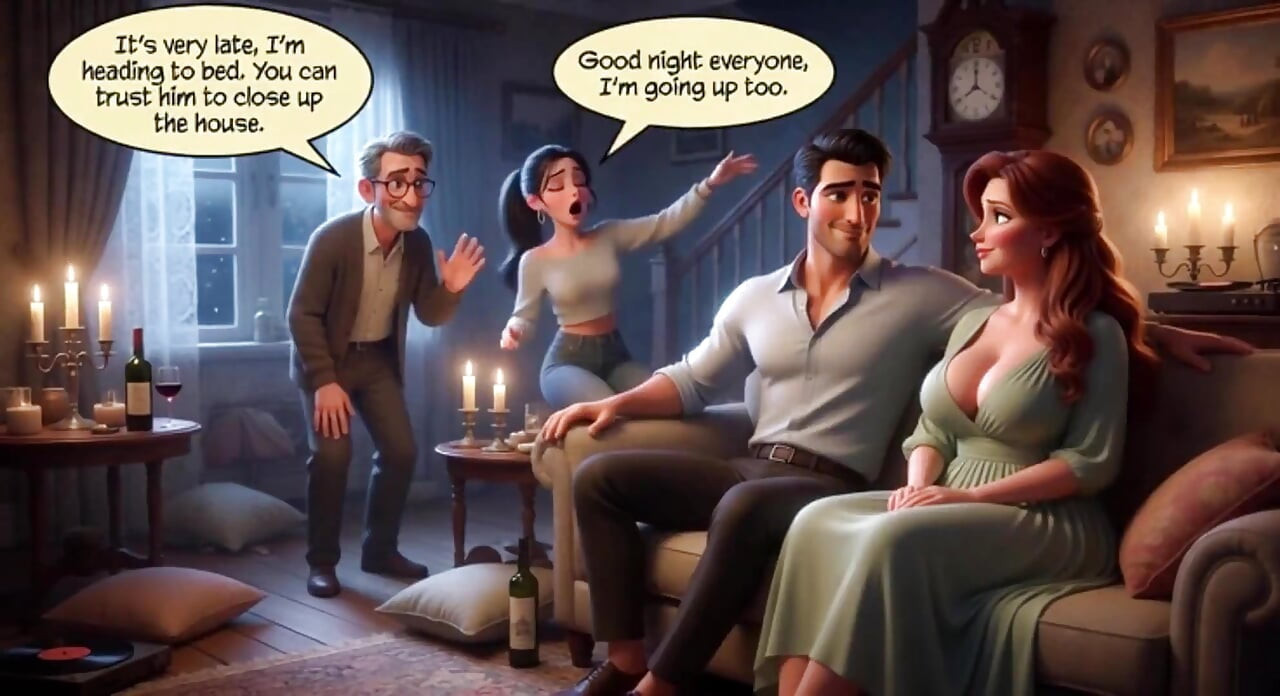 A Taboo New Year Passion Ignites Between Close Friends in the Moonlit Backyard (ai Generated)
