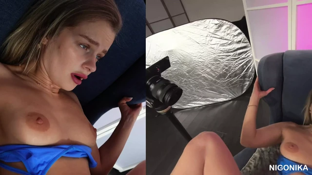 Hottie in Blue Gets Cock in Chair