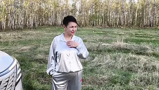 in the forest on a car