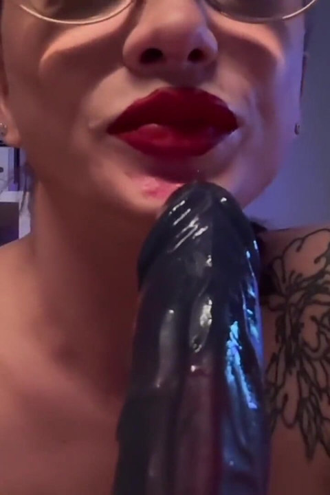 Deep Sloppy Blowjob with a Big Black Dildo