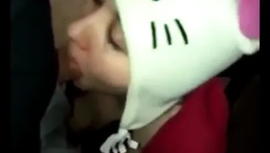 Girl with cute kitten had gives blowjob