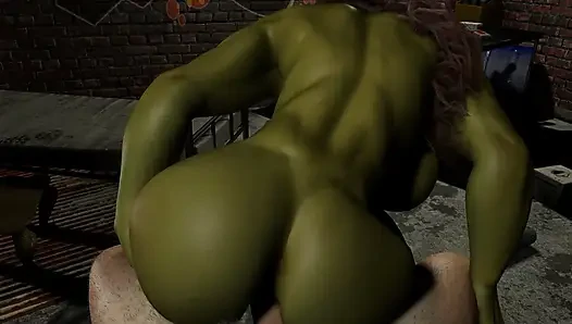 Dicke orc-frau reitet einen mann in bondage