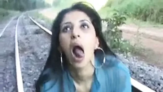 Latina rough blowjob on railway