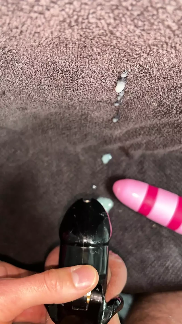ruined orgasme in chastity cage with penis plug