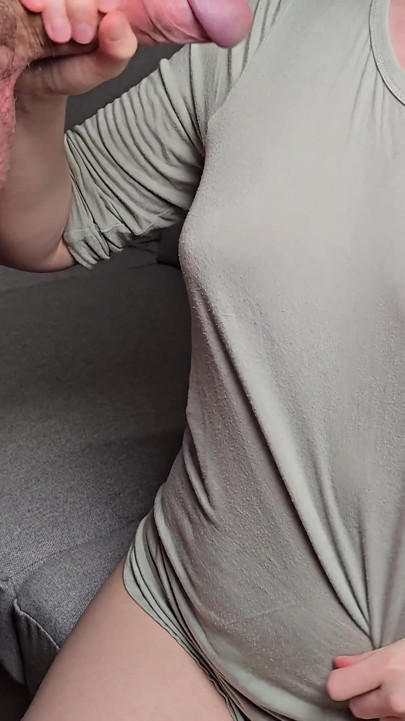 Handjob with a View on My Bouncing Boobs and Huge Cum on Clothes!