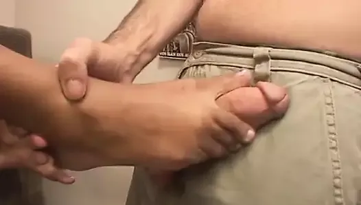 Guy sniffs her black feet and rubs them on himself