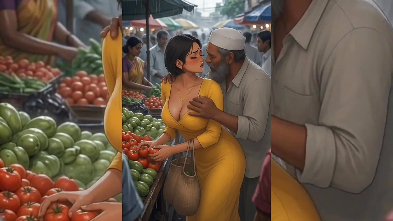 Indian Bhabhi Grouped & Fucked Hard by Her Old Disgusting Muslim Neighbour in Busy Market