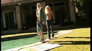 Two blonde whores loves to play with a dildo