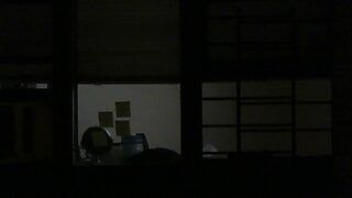 Neeighbor-Fenster, das in langweiliger Nacht späht
