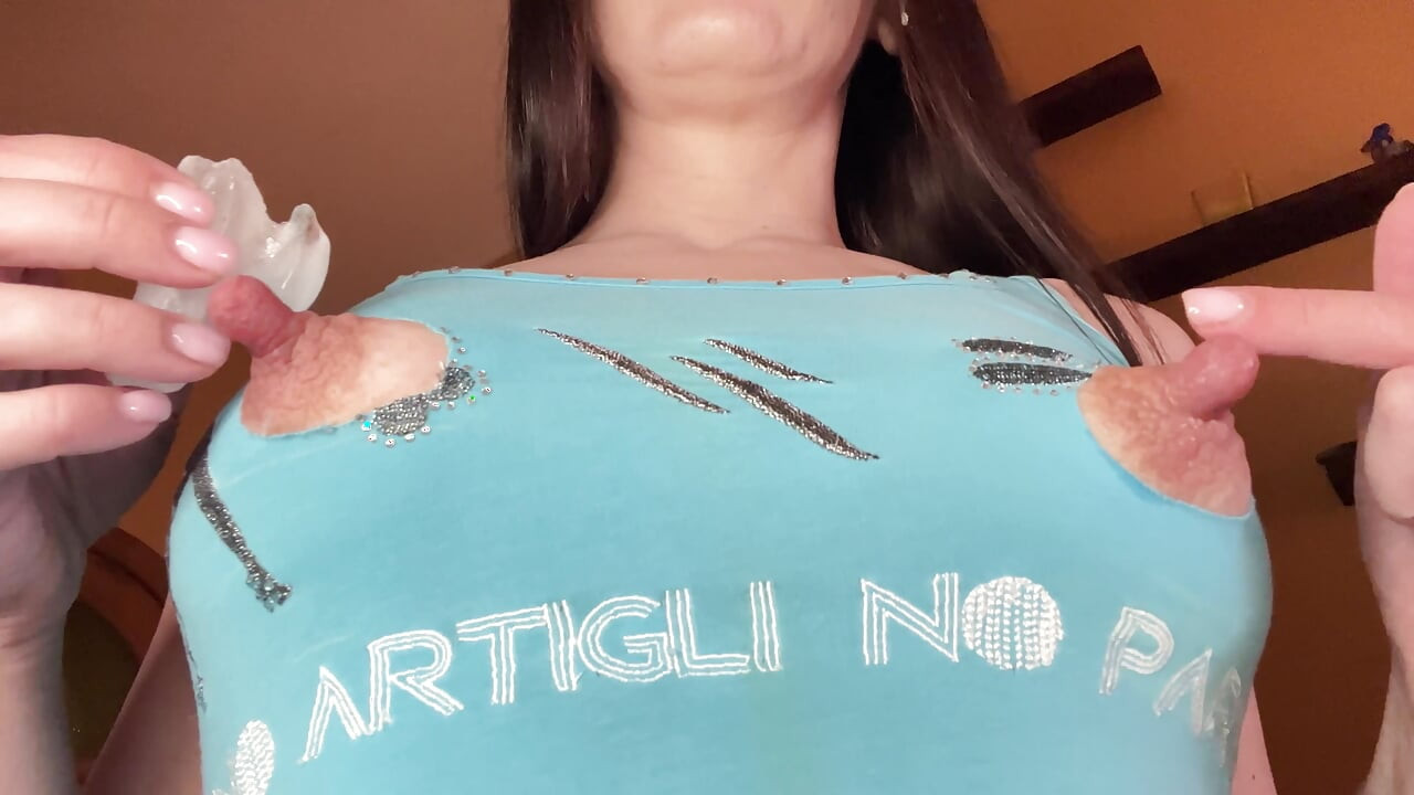 The ice makes my huge nipples even bigger