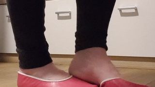 Walk in my pretty pink leather gymnastic slipper