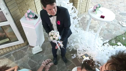 VIP4K. Bride was fucked hard and got anal creampie while guests were watching