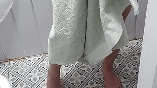 Step son caught step mom naked in bathroom washing her pussy