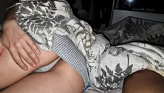 My stepsis forgot to close the door to her room, she catches me masturbating next to her and I'm surprised by her reaction