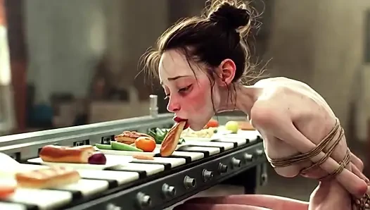 Gadis kurus ini diikat dan diisi dengan makanan sampai muatan penuh