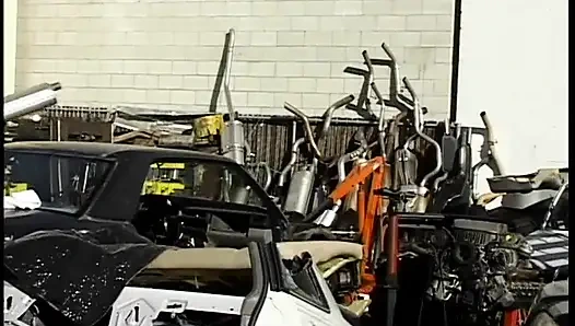 Gorgeous blonde gets fucked in a junkyard