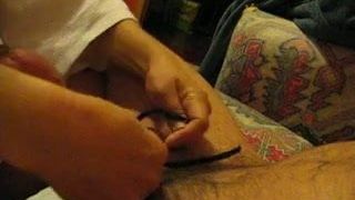 Hot babe tying my cock and balls