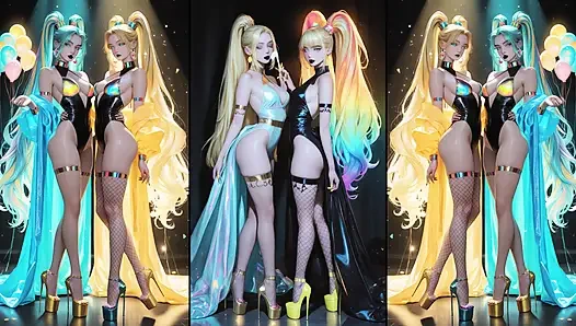 Animes get cum, do cum kissing and swallow