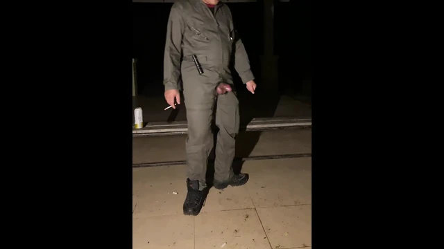 After work is done decide to jerk off in my mechanic jumpsuit and shoot a creamy load - wet with precum lube
