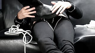 Daddy Plays with His Leather Police Boots on His Mushroomhead Dick