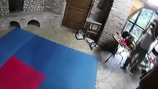 Supergirl wrestling in livingroom