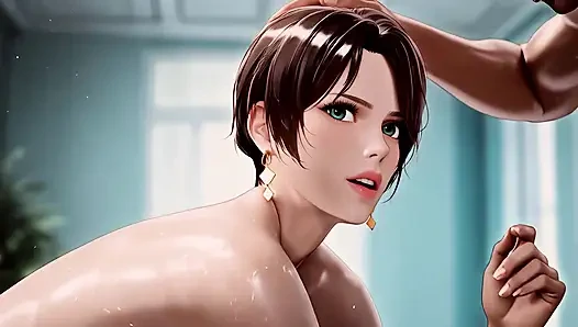 Brown Hair Slut with Large Natural Tits Spreads Wide and Takes Huge Cocks Deep in Her Tight Holes