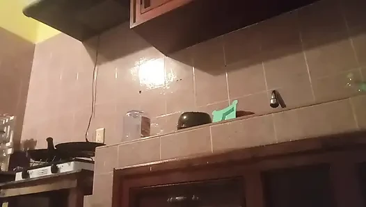 Chubby mom in the kitchen showing thong 3