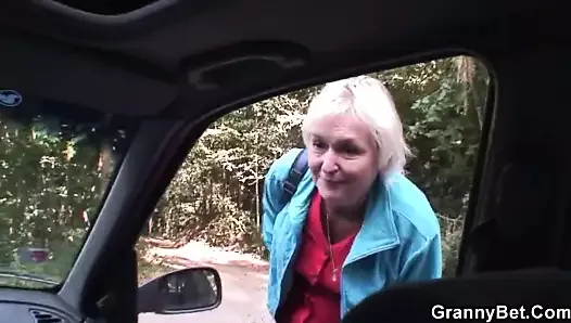 70 years old granny gets banged roadside
