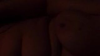 wife uses dildo while I cum on her tits